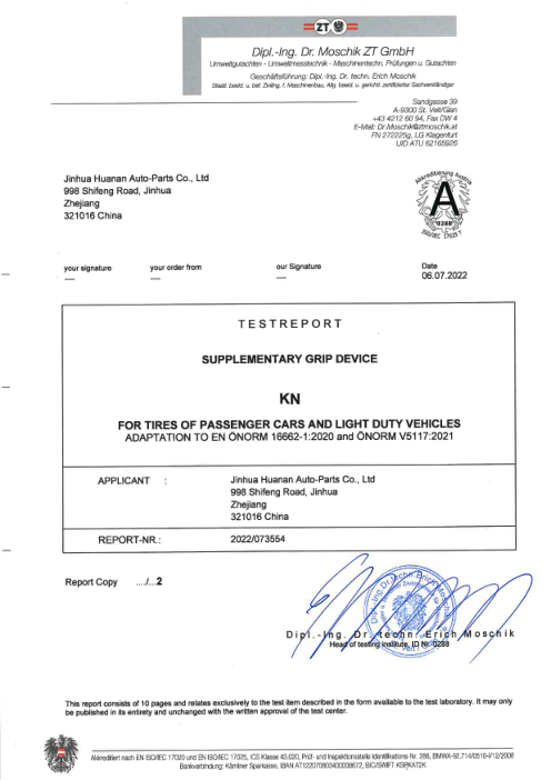 Certificate Jinhua_Huanan-Testreport-KN_12mm