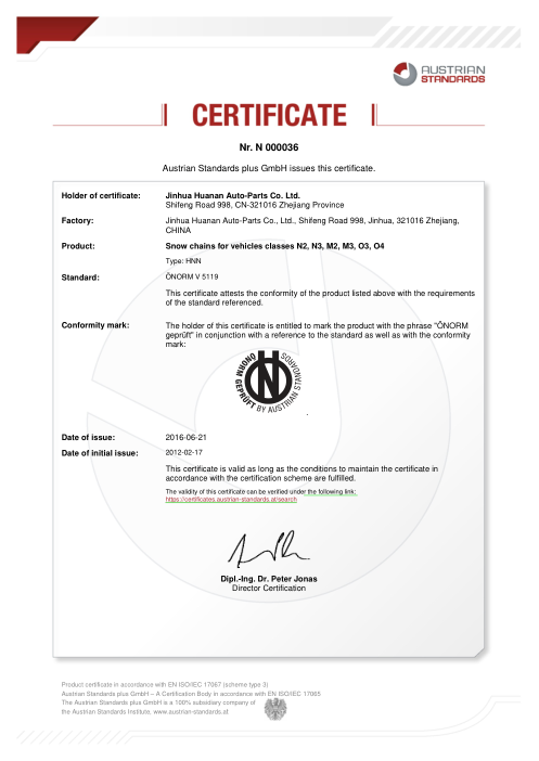 Certificate N_000036_Jinhua_Huanan_2016-06-21